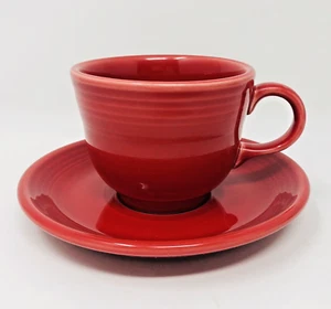 Fiesta Fiestaware Coffee Tea Cup and 6" Saucer Set in SCARLET Red Autumn Fall - Picture 1 of 14