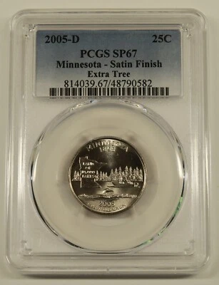 2005 D Minnesota State Quarter, Extra Tree, PCGS SP67, Satin Finish - Image 1 of 4