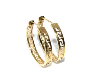 Damas/Mujeres Pendientes de aro de oro amarillo macizo de 18 quilates perforados con diseño de llave griega - Imagen 1 de 10