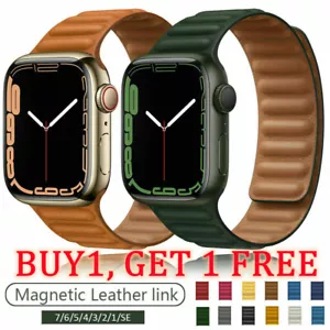 Pulsera de enlace de cuero genuino Magnetic Band Loop para Apple Watch 7 / SE / 6 / 5 / 4 / 3 / 2 - Imagen 1 de 38