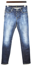 NEUW Iggy Skinny Jeans Mens W32/L34 Stretchy Blue Fade Effect Whiskers Buttons