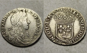 King Ludwig XIIII Rare Original silver coin Europe FRANCE: 1661AD I crown spades - Picture 1 of 4