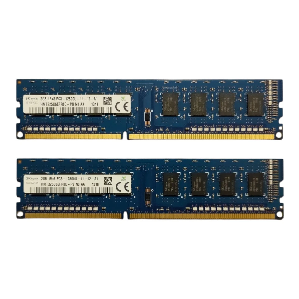 4GB Pair | 2x 2GB RAM PC3-12800U DDR3-1600 1Rx8 UDIMM HMT325U6EFR8C - Image 1 of 1