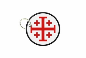 Holder Keys Flag Cross Jerusalem Templar White Printed - Picture 1 of 1