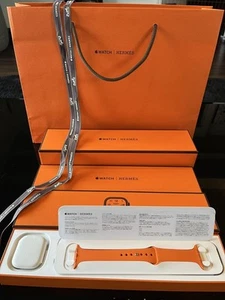 HERMES Orange Silicone Band M L for Apple Watch 10 with Box Shopper Ribbon - Zdjęcie 1 z 5