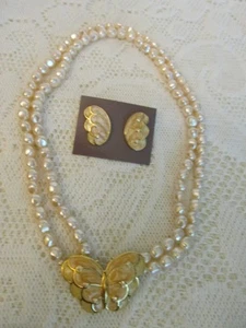 Set collana e orecchini farfalla smaltata e perle KJL Avon mamma - Foto 1 di 3