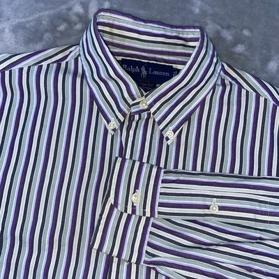 Camisa Ralph Lauren Calce Personalizado a Rayas Abotonada Para Hombre Talla 16 32/33 Foto 1 de 4