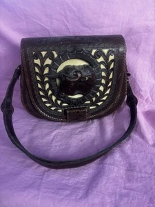 Vintage Davalos, Mexico Hand Tooled LEATHER PURSE 3D Bull, Deer, Cowboy Hat - Picture 1 of 12