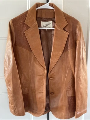 Chaqueta De Colección Dama Halina Cuero Tostado Bohemia Occidental Informal Talla 8- BONITA Foto 1 de 4