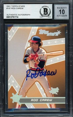 Rod Carew Signed 2001 Topps Stars Card 147 California Angels Auto 10 Beckett - Image 1 of 2