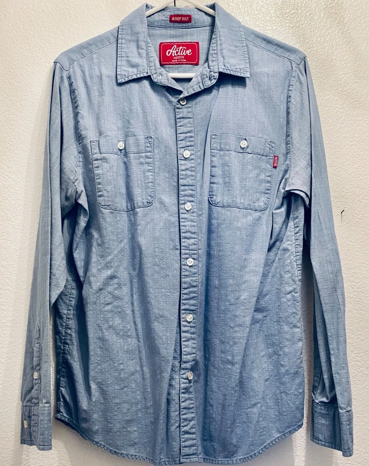 ACTIVE RIDE SHOP HOMBRE DENIM ABOTONADA MANGA LARGA CAMISA CON BOLSILLOS Y2K SKATE Foto 1 de 4