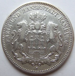 Coin Empire 2 Mark Hansestadt Hamburg 1893 J IN - Picture 1 of 2
