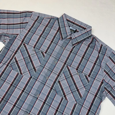 Camisa Fieldmaster De Colección Para Hombre Grande A Cuadros Gris Azul Perma Prest Manga Corta Foto 1 de 4