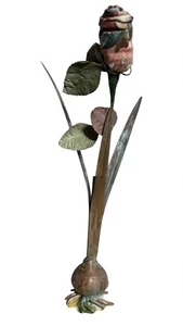 Vintage Carnevale Italy Verdigris Brass Onion Bulb Metal Rose Sculpture 1980s - Picture 1 of 6