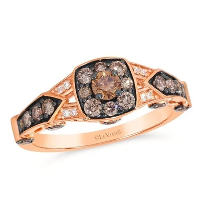 Anillo de cóctel LeVian de oro rosa de 14 quilates con diamantes blancos y marrones de 1,01 quilates talla 8,5 Foto 1 de 4