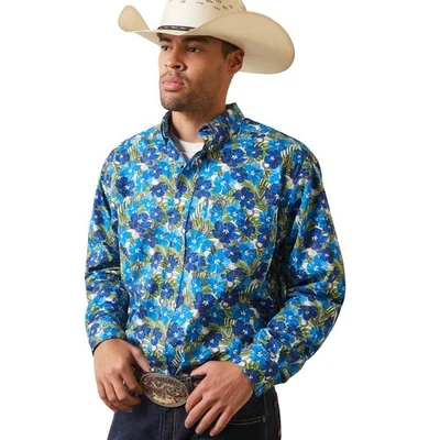 Ariat Men's Landon Classic Fit Shirt Long Sleeve Western Floral Blue Size Small - Image 1 of 4