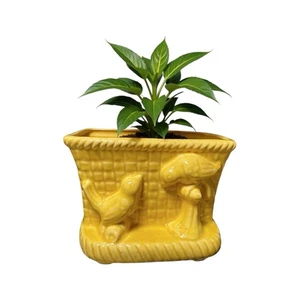 Vintage Yellow Glazed Rectangle Planter Song Birds MCM Made in USA 1950s - Picture 1 of 10