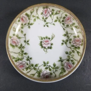 NIPPON HAND PAINTED PINK ROSES GOLD TRIM 3 FOOTED BOWL 6" WIDE 2 3/4" TALL - Picture 1 of 12
