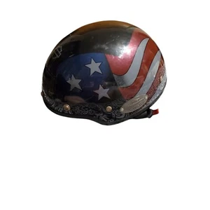 Vintage Harley-Davidson- AGV Fibra-Motorcycle Half Helmet Size Lg-US Flag-Italy - Picture 1 of 17