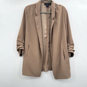 Rachel Zoe Open Front Relaxed Blazer XL Tan Brown Cinched Sleeves Lightweight - Picture 1 of 12