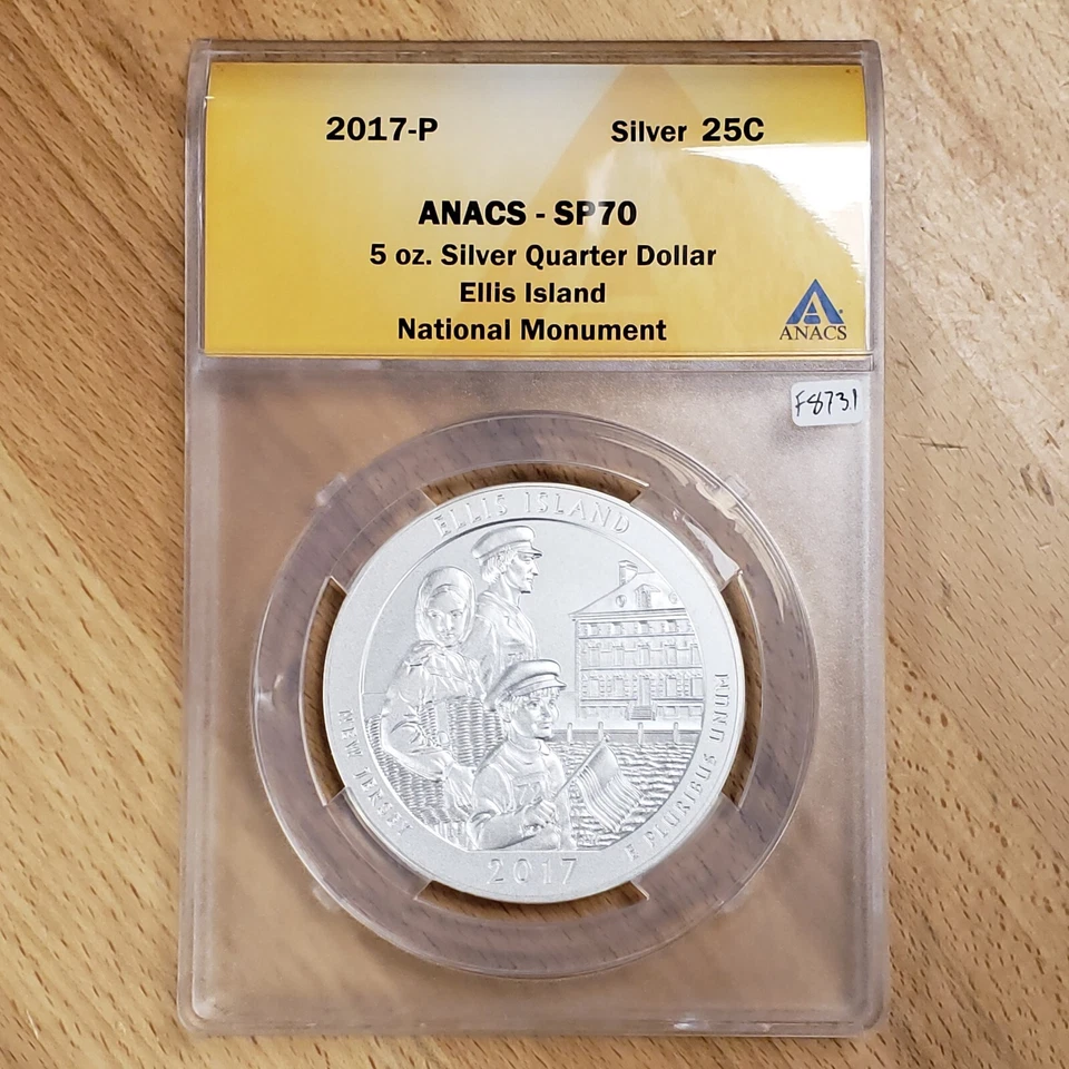 2017-P 5 oz Silver ATB America Beautiful Ellis Island NP - ANACS SP 70 - F8731 - Image 1 of 4