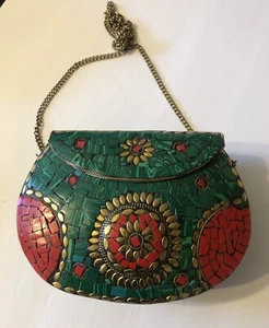 Mosaic Handmade Clutch Purse,  Crossbody, Metal, Broken Tile Mosaic Stoneart - Picture 1 of 2