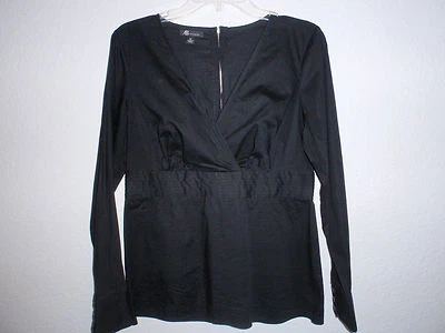NUEVO SIN ETIQUETAS- AB STUDIO Mujer Negro Elegante Blusa Algodón Elástico Talla M Foto 1 de 4