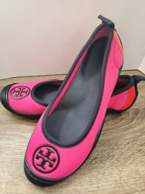 Zapatos planos de ballet Tory Burch de goma con patrón de bloques de colores rosa negro talla 6 Foto 1 de 4