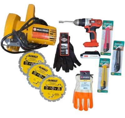 Black+Decker Power Drill Circular Saw Combo Kit, Battery, Blades, Gloves Bundle - Image 1 of 4
