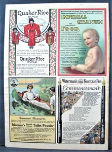 Vintage 1906 Magazine Full Page Ad Quaker Rice waterman's Fountain Pen Mennen's - Picture 1 of 1