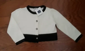 Janie And Jack  NWT Girls Cream/Black Button Up Knit Cardigan Sweater Size 18-24 - Picture 1 of 5