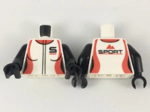 Lego Female Torso White Sport Race Jacket Red Trim Black Arms & Hands - Picture 1 of 1