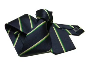 Corbata seda regimiento azul rayas fino blanco verde amarillo artículo italiano - Imagen 1 de 4