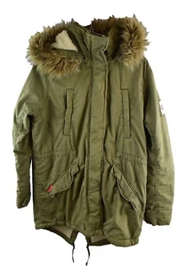 Superdry Womans Khaki Military Style Parka Khaki The Rookie Size XL Hooded - Picture 1 of 9