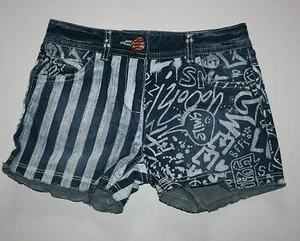 New NEXT UK Girls 6 yr Shorts Fun Print Smile Stripes Graffiti Blue Jean Denim - Picture 1 of 2