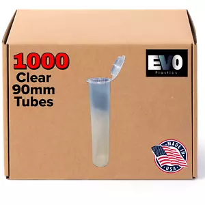 90mm Tubes - Clear - 1000 count , Pop Top Joints, BPA-Free Pre-Roll - USA Made - Picture 1 of 3