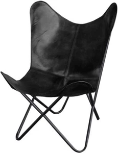Leather Butterfly Chair Living Room Chairs With Powder Coated Folding Iron Frame - Picture 1 of 9