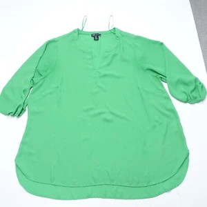 Jones New York Top Women's 1X Green Polyester Notch Neck Short Sleeve Pullover - Picture 1 of 7