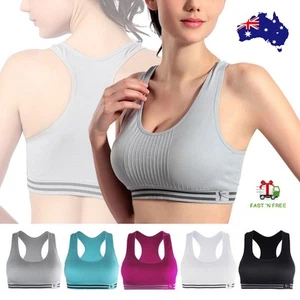 Women's Sports Yoga Bra Seamless Stretch Padded Racerback Crop Top Running Gym - Picture 1 of 11