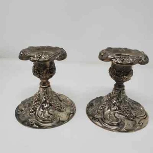 Paul Revere Godinger Silver Plated Ornate 4" Grapevine Candlesticks Set of 2 - Picture 1 of 9