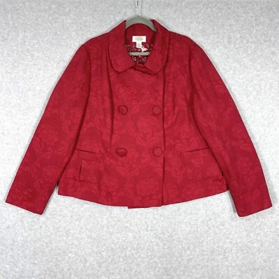 Vintage Talbots Blazer Womens XL Red Jacquard Brocade Tapestry Double Breasted - Image 1 of 4
