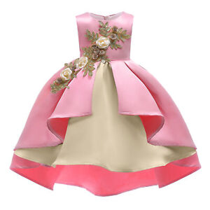 Kids Baby Embroidered Girls Satin Party Vest Dress Princess Birthday Christmas