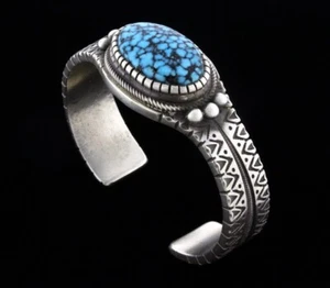 High Grade Natural Kingman Black Web Turquoise Bracelet By Calvin Martinez - Picture 1 of 5