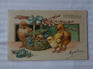 CPA FANTAISIE GAUFREE JOYEUSES PAQUES POUSSINS AU PUITS - Picture 1 of 2