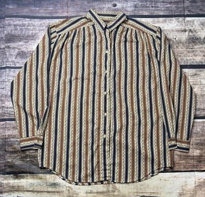 Camisa Vtg Jantzen para hombre talla XL a rayas hecha en EE. UU. con enredaderas de hojas abotonadas en los años 80 de EE. UU. Foto 1 de 4