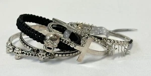 RARE REMINISCENCE Paris Silver 6 Stacked Armreifen Gothic Armband Black Skull - Bild 1 von 15