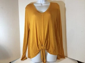 Eyeshadow Size L Women's Blouse Mustard Orange Long Sleeve Tie Front Hem Top - Picture 1 of 4