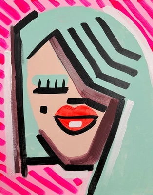 Яркий женский портрет 01 — поп-арт картина на растянутом холсте 20x16 дюймов - Изображение 1 из 2