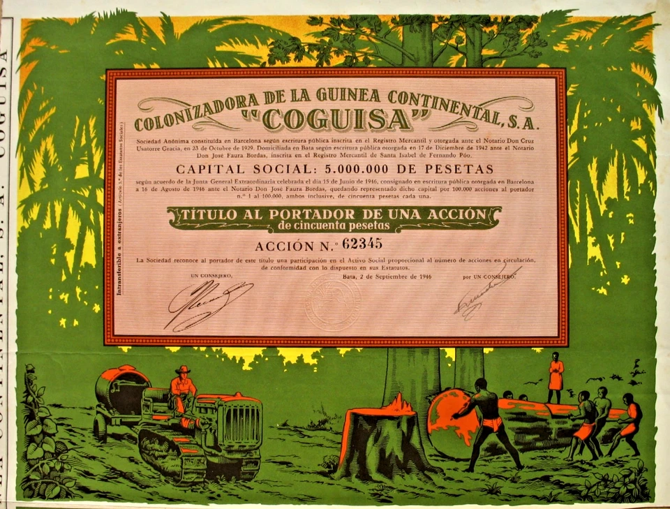 Coguisa Coloniza. de la Guinea Continental S.A. Acciones coloniales Bata 1946 África Foto 1 de 1