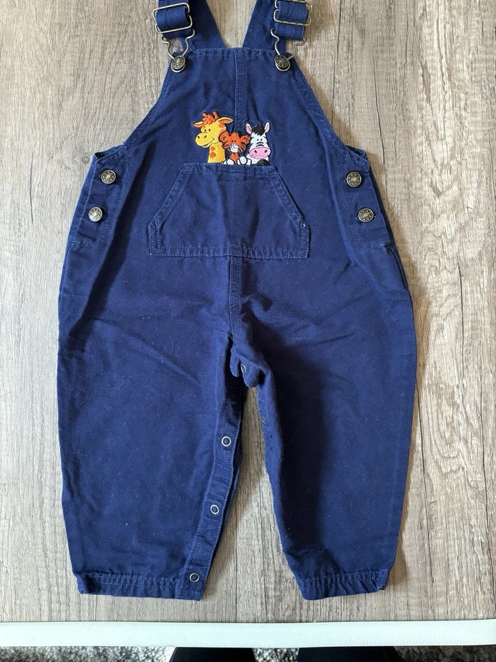 Mono de colección 2000 Y2K niño pequeño animal zoológico chaleco bolsillo baberos azul 18M Foto 1 de 4